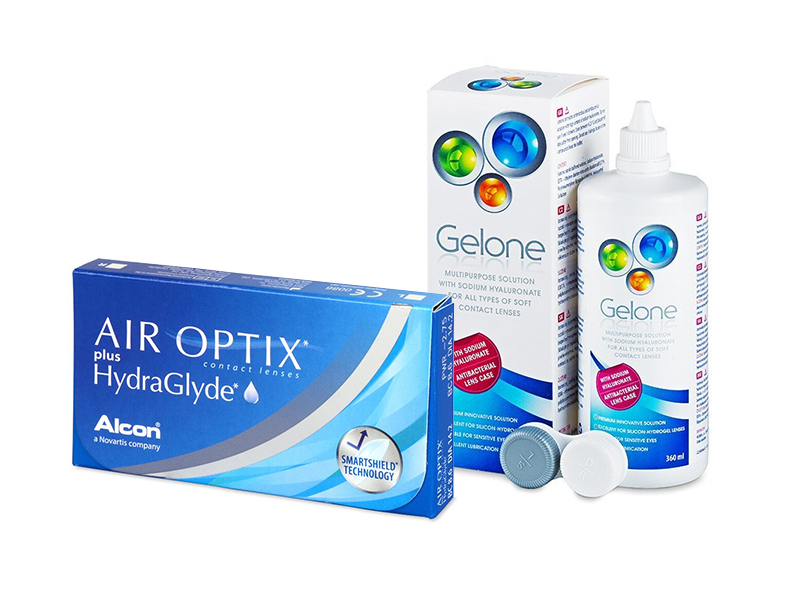 Air Optix plus HydraGlyde (3 φακοί) + Υγρό Gelone 360 ml
