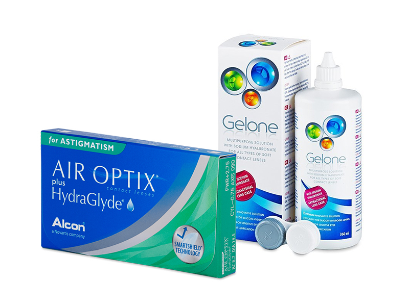 Air Optix plus HydraGlyde for Astigmatism (3 φακοί) + Υγρό Gelone 360 ml