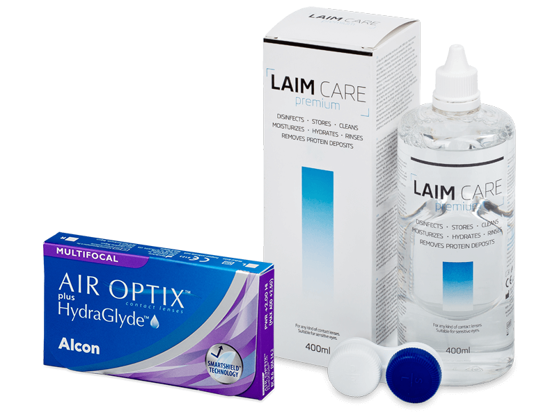 Air Optix plus HydraGlyde Multifocal (3 φακοί) + Υγρό Laim-Care 400 ml
