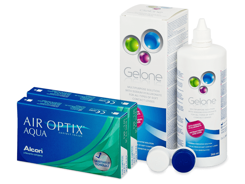 Air Optix Aqua (2x 3 φακοί) + Υγρό Gelone 360 ml